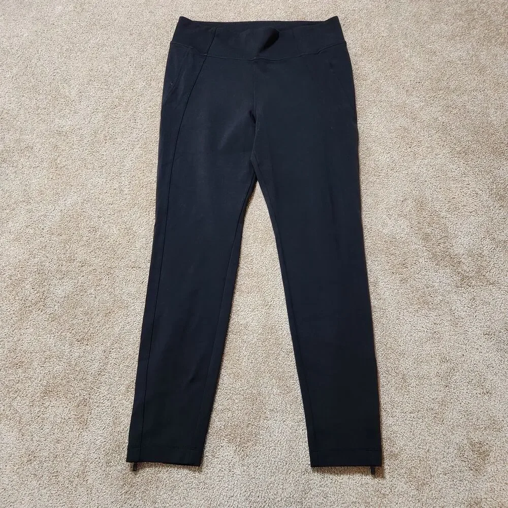 Athleta Delancey Skyline Leggings Women L Black High Rise Ankle Zip